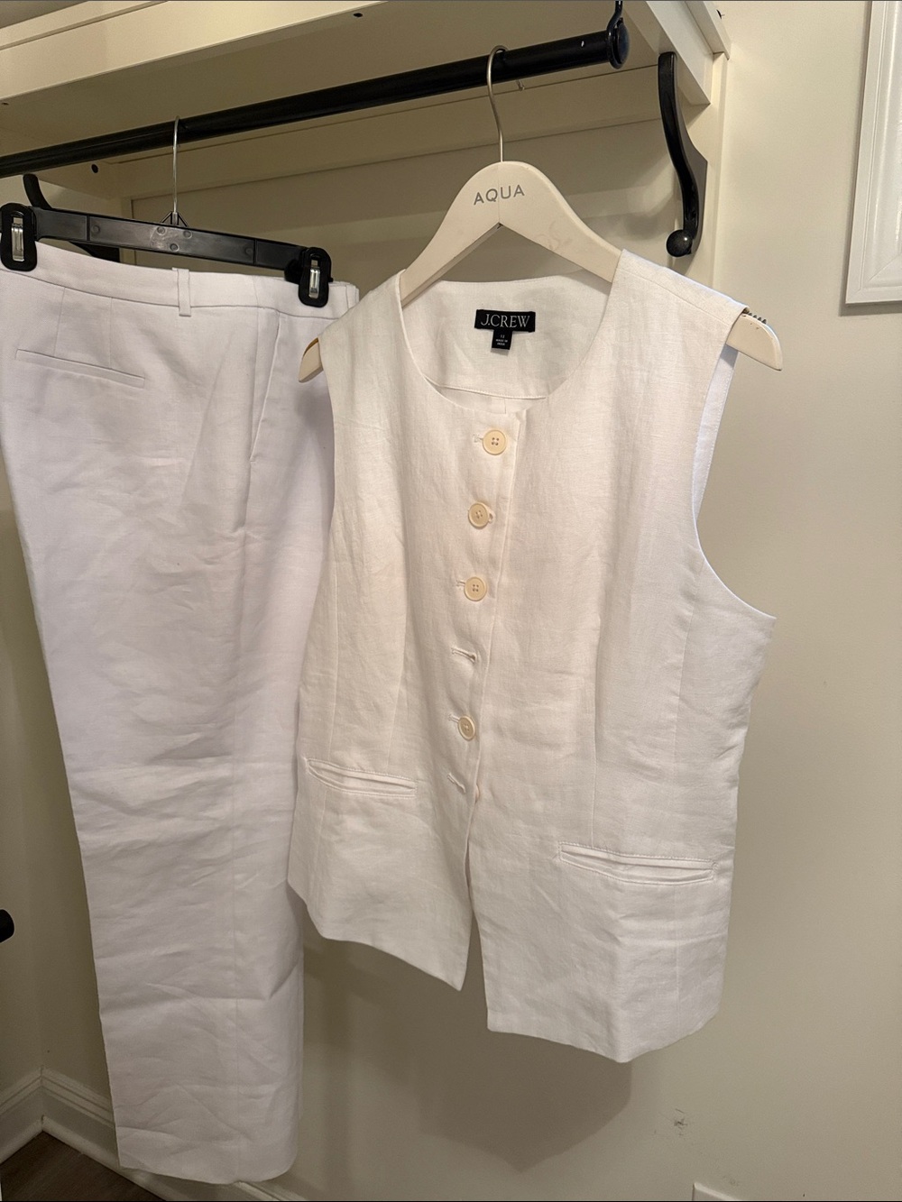 J. Crew White Linen Sleeveless Vest and Pants
